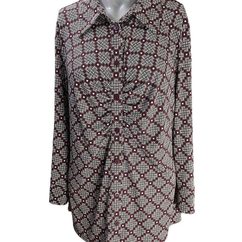 Laundry by Shelli Segal women’s blouse 3/4 sleeve size Large wine & tan & white